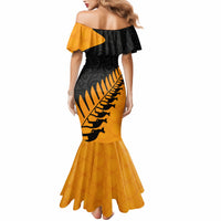 Custom Australia Wallabies and Aotearoa Rugby Mermaid Dress Kangaroo Black Fern Maori Gold Vibe LT9 - Polynesian Pride