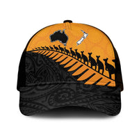 Australia New Zealand Rugby Mesh Trucker Cap Gold Aboriginal Wallabies and Maori Black Fern - Polynesian Pride
