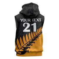 Australia New Zealand Rugby Custom Sleeveless Zip Hoodie Gold Aboriginal Wallabies and Maori Black Fern LT9 - Polynesian Pride