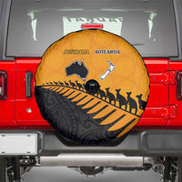 Australia New Zealand Rugby Spare Tire Cover Gold Aboriginal Wallabies and Maori Black Fern - Polynesian Pride
