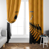 Australia New Zealand Rugby Window Curtain Gold Aboriginal Wallabies and Maori Black Fern - Polynesian Pride