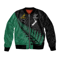 Australia Wallabies and Aotearoa Rugby Bomber Jacket Kangaroo Black Fern Maori Green Vibe LT9 Unisex Green - Polynesian Pride
