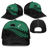 Australia New Zealand Rugby Baseball Net Cap Green Aboriginal Wallabies and Maori Black Fern - Polynesian Pride