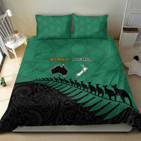 Australia New Zealand Rugby Bedding Set Green Aboriginal Wallabies and Maori Black Fern - Polynesian Pride