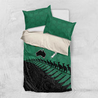 Australia New Zealand Rugby Bedding Set Green Aboriginal Wallabies and Maori Black Fern - Polynesian Pride