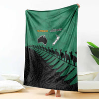 Australia New Zealand Rugby Blanket Green Aboriginal Wallabies and Maori Black Fern - Polynesian Pride