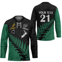 Australia New Zealand Rugby Custom Hockey Jersey Green Aboriginal Wallabies and Maori Black Fern LT9 - Polynesian Pride