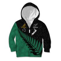 Custom Australia Wallabies and Aotearoa Rugby Kid Hoodie Kangaroo Black Fern Maori Green Vibe LT9 - Polynesian Pride