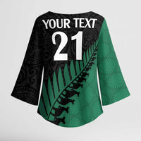 Australia New Zealand Rugby Kimono Sleeve Blouse Green Aboriginal Wallabies and Maori Black Fern - Polynesian Pride