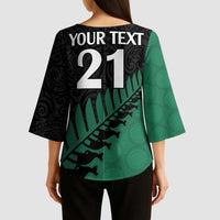 Australia New Zealand Rugby Kimono Sleeve Blouse Green Aboriginal Wallabies and Maori Black Fern - Polynesian Pride