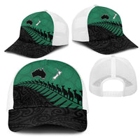 Australia New Zealand Rugby Mesh Trucker Cap Green Aboriginal Wallabies and Maori Black Fern - Polynesian Pride