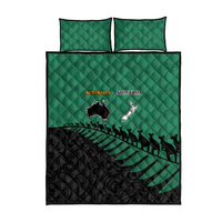 Australia New Zealand Rugby Quilt Bed Set Green Aboriginal Wallabies and Maori Black Fern - Polynesian Pride