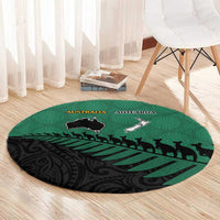 Australia New Zealand Rugby Round Carpet Green Aboriginal Wallabies and Maori Black Fern - Polynesian Pride