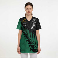 Australia New Zealand Rugby Scrub Top Green Aboriginal Wallabies and Maori Black Fern - Polynesian Pride
