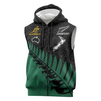 Australia New Zealand Rugby Custom Sleeveless Zip Hoodie Green Aboriginal Wallabies and Maori Black Fern LT9 Green - Polynesian Pride