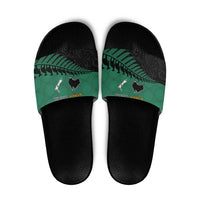 Australia New Zealand Rugby Slide Sandals Green Aboriginal Wallabies and Maori Black Fern - Polynesian Pride