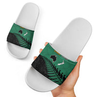 Australia New Zealand Rugby Slide Sandals Green Aboriginal Wallabies and Maori Black Fern - Polynesian Pride