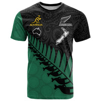 Custom Australia Wallabies and Aotearoa Rugby T Shirt Kangaroo Black Fern Maori Green Vibe LT9 Green - Polynesian Pride