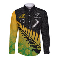 Australia Wallabies and Aotearoa Rugby Long Sleeve Button Shirt Kangaroo Black Fern Maori Gradient Vibe LT9 Unisex Gradient - Polynesian Pride