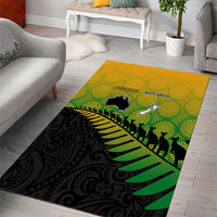 Australia New Zealand Rugby Area Rug Gradient Aboriginal Wallabies and Maori Black Fern - Polynesian Pride