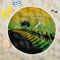 Australia New Zealand Rugby Beach Blanket Gradient Aboriginal Wallabies and Maori Black Fern - Polynesian Pride
