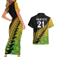 Custom Australia Wallabies and Aotearoa Rugby Couples Matching Short Sleeve Bodycon Dress and Hawaiian Shirt Kangaroo Black Fern Maori Gradient Vibe LT9 - Polynesian Pride