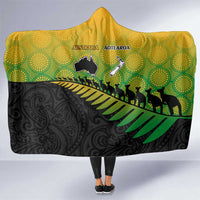 Australia New Zealand Rugby Hooded Blanket Gradient Aboriginal Wallabies and Maori Black Fern - Polynesian Pride