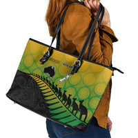 Australia New Zealand Rugby Leather Tote Bag Gradient Aboriginal Wallabies and Maori Black Fern - Polynesian Pride