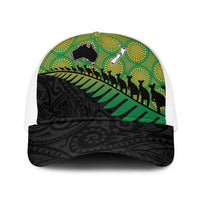 Australia New Zealand Rugby Mesh Trucker Cap Gradient Aboriginal Wallabies and Maori Black Fern LT9 One Size White Gradient - Polynesian Pride