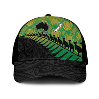 Australia New Zealand Rugby Mesh Trucker Cap Gradient Aboriginal Wallabies and Maori Black Fern - Polynesian Pride