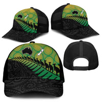 Australia New Zealand Rugby Mesh Trucker Cap Gradient Aboriginal Wallabies and Maori Black Fern LT9 - Polynesian Pride