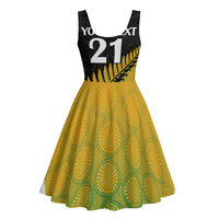Australia New Zealand Rugby Midi Dress Gradient Aboriginal Wallabies and Maori Black Fern - Polynesian Pride