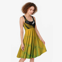 Australia New Zealand Rugby Midi Dress Gradient Aboriginal Wallabies and Maori Black Fern - Polynesian Pride