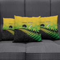 Australia New Zealand Rugby Pillow Cover Gradient Aboriginal Wallabies and Maori Black Fern - Polynesian Pride