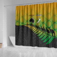 Australia New Zealand Rugby Shower Curtain Gradient Aboriginal Wallabies and Maori Black Fern - Polynesian Pride