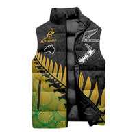 Australia New Zealand Rugby Sleeveless Puffer Jacket Gradient Aboriginal Wallabies and Maori Black Fern - Polynesian Pride