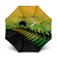 Australia New Zealand Rugby Umbrella Gradient Aboriginal Wallabies and Maori Black Fern - Polynesian Pride