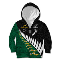 South Africa and Aotearoa Rugby Kid Hoodie Springboks Black Fern Maori Vibe LT9 Zip Hoodie Black - Polynesian Pride