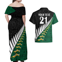 Custom South Africa and Aotearoa Rugby Couples Matching Off Shoulder Maxi Dress and Hawaiian Shirt Springboks Black Fern Maori Vibe LT9 - Polynesian Pride