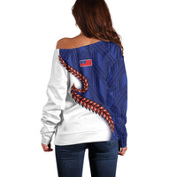 Ula Fala Red Samoa Chief Off Shoulder Sweater Samoan Art Black Tribal