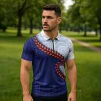 Ula Fala Red Samoa Chief Zipper Polo Shirt Samoan Art Black Tribal