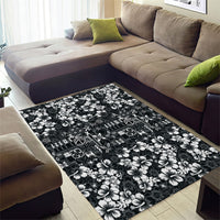 Black Hawaiian Tapa Tribal Hibiscus Area Rug