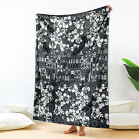 Black Hawaiian Tapa Tribal Hibiscus Blanket