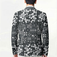 Black Hawaiian Tapa Tribal Hibiscus Blazer