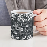 Black Hawaiian Tapa Tribal Hibiscus Ceramic Mug