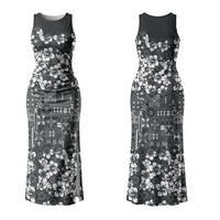 Black Hawaiian Tapa Tribal Hibiscus Couples Matching Tank Maxi Dress and Hawaiian Shirt