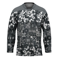 Black Hawaiian Tapa Tribal Hibiscus Hockey Jersey