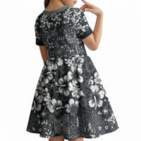 Black Hawaiian Tapa Tribal Hibiscus Kid Short Sleeve Dress