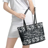Black Hawaiian Tapa Tribal Hibiscus Leather Tote Bag