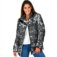 Black Hawaiian Tapa Tribal Hibiscus Padded Jacket